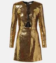 [Rebecca Vallance] Rebecca Vallance Gloria floral-appliqué sequined minidress UK 14 gold