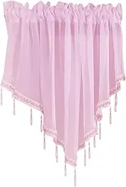 WUMUZAI 1Pcs Pink Sheer Valance Curtains 51.2 x 23.6 Inch, Beaded Swag Valances for Windows Living Room Kitchen Bedroom Bathroom, Short Top Farmhouse Valance Curtains with Rod Pocket Tassel Voile