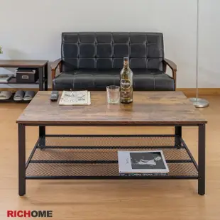 【RICHOME】伯明翰106CM工業風茶几/收納桌/置物桌/客廳桌/咖啡桌/工作桌(菱形網格設計)