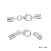 Rhodium Plated Sterling Silver Lobster Clasp Leather Cord End Cap 3mm #99779