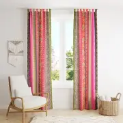 THE ART BOX Indian Old Silk Blend Sari Curtains, Boho Patchwork Curtains Door...