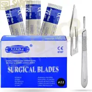 100 Sterile Surgical Blades #11 W/FREE Scalpel Handle #3 Medical ENT German Gr
