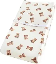 LifeTree Diaper Changing Pad Cover for Boys Girls - Soft Muslin Fitted Changing Table Sheets - 16"x32" 70% Viscose from Bamboo and 30% Cotton Blend - Bear Pattern