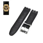 23mm Black Leather Watch Strap For Swatch XL Irony The Chrono YOZ100