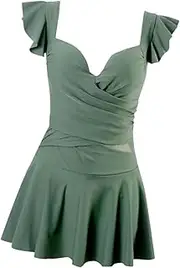 Hellery Ladies Swim Dress with Skirt High Waisted V Neck for Pool and SPA