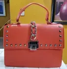 Badgley Mischka NWT $159 vegan leather coral studded chain crossbody bag strap