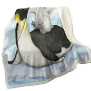 Cute Animal Art Drawings Penguins Happy Time Throw Blanket