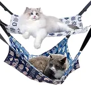 2PCS Cat Hanging Hammock,Double-Sided Canvas Reversible Pet Cage Hammock with Adjustable Strap & Sainless Steel Hooks for Small Dogs Cats Rabbits,Sleeping and Resting Playing