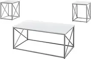Monarch Specialties I 7951P Table Set, 3pcs Set, Coffee, End, Side, Accent, Living Room, Metal, Laminate, White, Grey, Contemporary, Modern