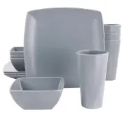 Gibson Home 97563.12 12 Piece Grayson Melamine Square Dinnerware Set In Gray