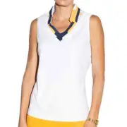 GG Blue Women's Jasmine White Navy Midas Sleeveless Golf Polo Large NEW - LOGO