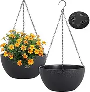 Cozioz 2-Pack Large Hanging Planters, 22-CM, with Drainage Holes and Chains - Ideal for Indoor and Outdoor Plants, Plastic Hanging Baskets for Garden, Porch, and House Plants - Black