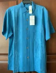 New Tommy Bahama Men’s M Bali Border 100% Silk Shirt ST325811-10042-HAZY TEAL
