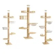 DIY Wooden Tower Condos Tall Cat Tree to Ceiling with Sisal Rope Climbing Frame