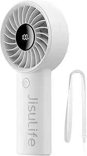 JISULIFE Handheld Portable Fan with Powerful Motor,LED Display,5000mAh Battery,5 Wind Speeds,Lanyard; USB Rechargeable Hand held Fan; Summer Essentials for Travel,Beach,Makeup,Concerts-Grey