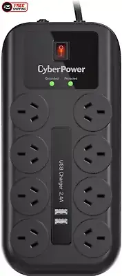 Cyberpower 8 Outlet Power Board with 2 USB Charge Port, Surge and Overload Prote