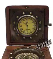 Antique Clock Pocket Watch Brass Compass Marine Nautical Desk Clock Table Décor.