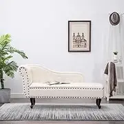 Chaise Longue Cream White Faux Leather Living Room Chaise