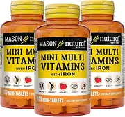Natural Daily Multiple Vitamins with Iron, Vitamins A, C, D, E, B1, B2, B3, B6, B12, Folate and Calcium for Overall Health, 100 Tablets (Pack of 3)