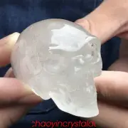 0.28LB Natural Clear Quartz Aliens Skull Quartz Crystal Hand Carved Reiki XK597