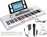 [Funtaki] 61 Key Electric Piano Keyboard with Lighted Keys, Digital Portable Synthesizer Keyboards with Stand, Mini Music Keyboard Pianos for Beginners Kids Adults, White