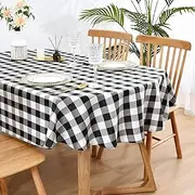 Wolkemer Farmhouse Oval Checkered Tablecloth Black and White Gingham Table Cloth Buffalo Plaid Water Repellent Fabric Table Cover for Dining Room Kitchen Party Table Decor 60x84 Inch