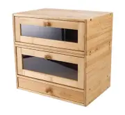 IZLIF Bamboo Bread Box for Kitchen Countertop Stackable 2 Layer Bread Storage...