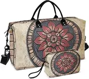 [ZRYSMY] Mandala Floral Marble Duffel Bag for Traveling, Travel Bag Gym Bag, with Multiple Interior Pockets Shoulder Weekender Bag for Women Men with Toiletry Bag 20.5L x 1.9W x 13.8H, Multi-Colored