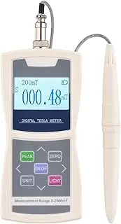 Digital Tesla Meter Gaussmeter Auto 200mT/ 2000mT High Accuracy Sensitive Surface Magnetic Field Tester with Standard Radial Hall Probe Plastic Box Silver Accuracy Level 5