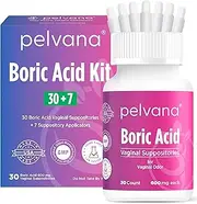 Pelvana Boric Acid Suppositories, 30 Count with 7 Applicators, 37 Piece Kit for Women