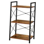 Small Bookshelf, Adjustable 3-Tier Industrial Bookcase, Rustic Open Book