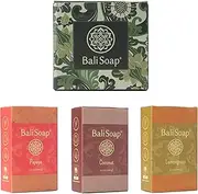 [Bali Soap] Natural Soap Bar, Men's & Women Bar Soap, Scented, Handmade, Vegan, Exfoliating, Gifts Set 3 pc Variety Pack Papaya, Cinnamon, Lemongrass, 100g each