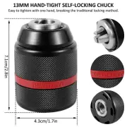 Drill Chuck Adapter Kit 1-13mm Self Tighten Hand Drill Chuck Keyless FabPv