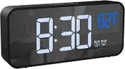 OQIMAX Digital Alarm Clock with Large Led Temperature Display,Portable Alarm Clock Bedside,Dual Alarms,Snooze,4 Adjustable Brightness,Voice Control,Battery/USB Powered Clock for Bedroom Office
