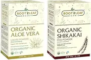 Root2Leaf Organic Pack of 2 Aloe Vera & Shikakai Powder For Natural Hair Color And Repairs Damage Hair for Men and Women (227 Gms)