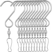 Abaodam 12 Pcs Stainless Steel Wind Chime Hooks Rotatable Hanger Swivels Clips for Indoor Outdoor Use Durable Swivel Hooks with Unique Shape Design for Easy Hanging and Space Saving