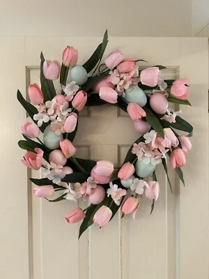 RAZ Imports Decor - Faux Tulip Flower Easter Egg Wreath 22” NEW