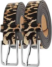 [Operitacx] 2pcs Leopard Belts: Adjustable Leopard Print Waistband For Women - Trendy Vintage Waist Belts For High-waist Jeans Party Outfits