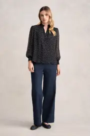 Shirred Georgette Blouse - Black & White Spot