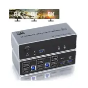 KVM Switch 3 Monitors 2 Computers 8K@60Hz 4K@144Hz HDMI and 2 Displayport Tri...
