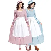 19th Century 1800s Old West Cosplay Costume Prairie Dress Bonnet and Apron Set Pioneer Floral Women's Halloween Carnival World Book Day School Event Dress Up H