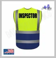 Inspector Hi-Visibility Safety Vest YELLOW-BLUE 2"REFLECTIVE Strips +POCKETS BLD