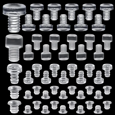 50 Pcs Assorted Glass Top Table Bumpers with Stem, 5 Size Clear Rubber anti Slip