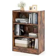 Costway 3-tier Adjustable Bookcase 2x18-level Adjusting Organizer Shelves Open Book Display Sturdy Bookcase Cabinet Ample Storage Rustic Brown