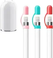 [4 Pack] Greophko Magnetic iPencil Cap Replacement with Silicone Cap Holder for Apple Pencil 1st Generation (Pink, Mint, Red, 4-Pack)