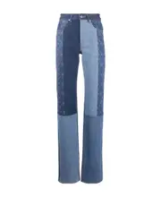 Marine Serre Monogram Straight-Leg Patchwork Jeans EU40 Blue