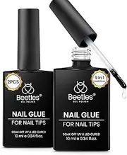 Beetles 9 in 1 Gel Nail Glue for Acrylic Nails Tips, 2 Pcs 10ml Super Strong Nail Glue for Clear False Nails Tips Base Coat Rhinestones Blooming Art Gel Long Lasting U V Light Cure