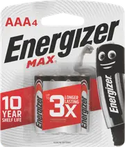 Energizer Max AAA Batteries 4 Pack - E92BP4TN