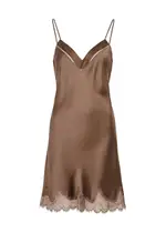 Simone PÉRÈLE Nocturne Lace-trimmed Silk-satin Chemise - Light Brown 2 (UK 10 / M)