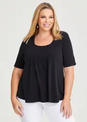 [Taking Shape] Taking Shape Pintuck Detail Top Size 16 in Black, Viscose - Plus Size Women's Tops & T Shirts Black